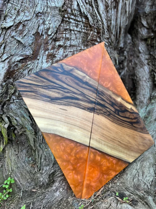 Walnut Charcuterie Board Set with Orange Epoxy